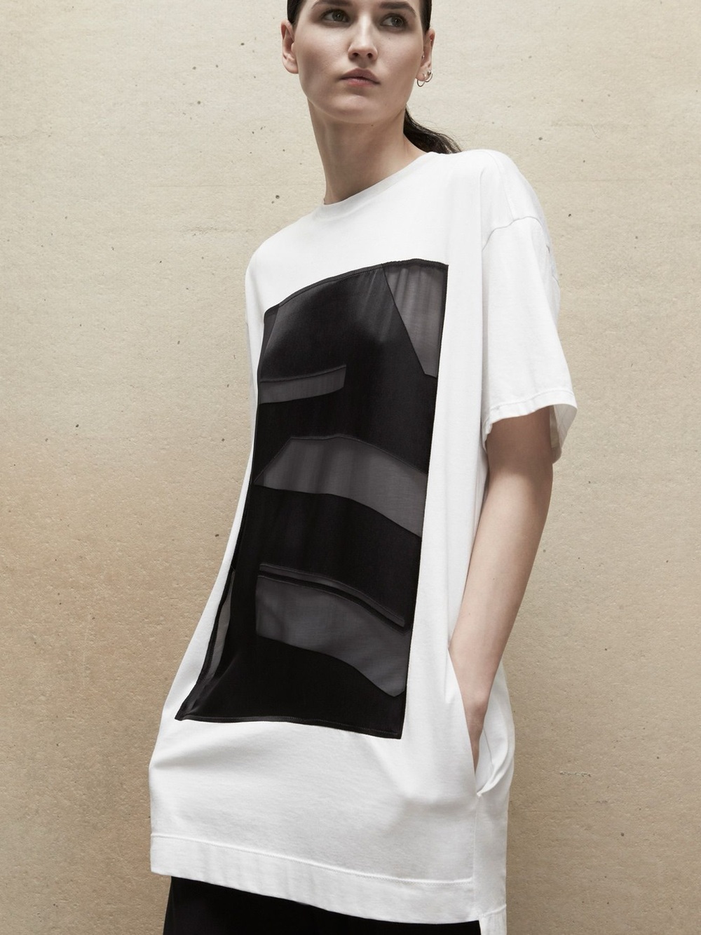 Helmut Lang 2014 NWT White Oversized T-Shirt Silk Photo Panel Avant Garde M